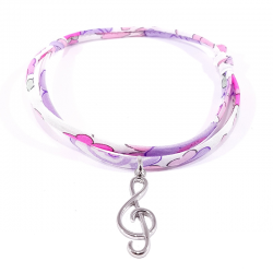 Bracelet en tissu liberty rose avec pendentif clef de sol