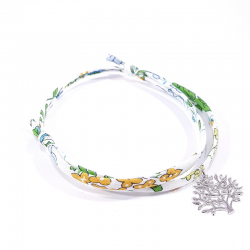 bracelet en tissu liberty fleur de capucine avec pendentif arbre de vie en argent massif 925