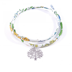 bracelet en tissu liberty fleur de capucine avec pendentif arbre de vie