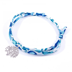 bracelet en tissu liberty bleu cristal avec arbre de vie en argent massif 925