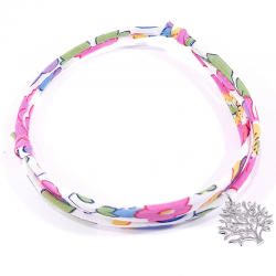 bracelet en tissu liberty fleur de fuchsia avec pendentif arbre de vie en argent massif 925