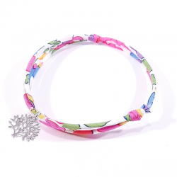 bracelet en tissu liberty fleur de fuchsia avec arbre de vie en argent massif 925