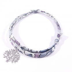 bracelet en tissu liberty gris avec arbre de vie en argent massif 925