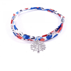 bracelet en tissu liberty bleu blanc rouge avec pendentif arbre de vie