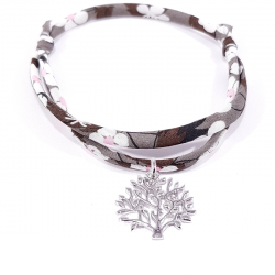 bracelet en tissu liberty marron avec pendentif arbre de vie