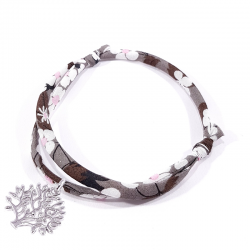 bracelet en tissu liberty marron avec arbre de vie en argent massif 925