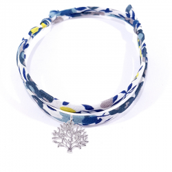 bracelet en tissu liberty mimosa avec pendentif arbre de vie