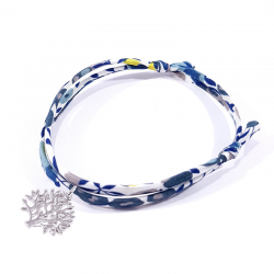 bracelet en tissu liberty mimosa avec arbre de vie en argent massif 925