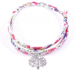 bracelet en tissu liberty fleurs multicolores avec pendentif arbre de vie