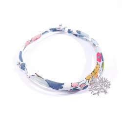 bracelet en tissu liberty fleurs avec pendentif arbre de vie en argent massif 925