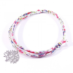 bracelet en tissu liberty fleurs multicolores avec arbre de vie