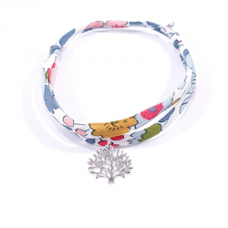 bracelet en tissu liberty fleurs avec pendentif arbre de vie