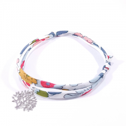 bracelet en tissu liberty fleurs avec  arbre de vie en argent massif