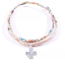 Bracelet porte bonheur en tissu liberty  motifs multicolores et pendentif trèfle