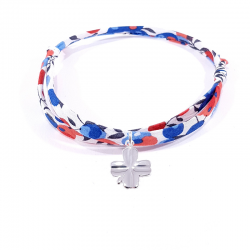 Bracelet porte bonheur en tissu liberty tricolore et pendentif trèfle