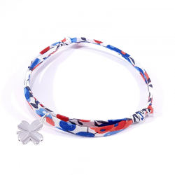 Bracelet porte bonheur en tissu liberty tricolore et trèfle en argent massif