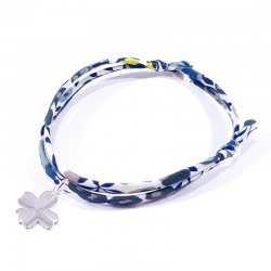 Bracelet porte bonheur en tissu liberty mimosa et trèfle en argent massif