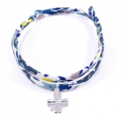 Bracelet porte bonheur en tissu liberty mimosa et pendentif trèfle