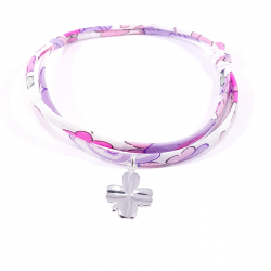 Bracelet porte bonheur en tissu liberty fleurs et pendentif trèfle