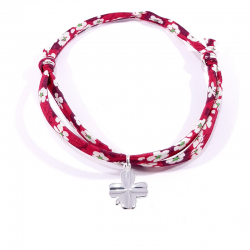 Bracelet porte bonheur en tissu liberty rouge et pendentif trèfle