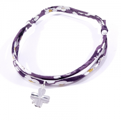 Bracelet porte bonheur en tissu liberty violet et pendentif trèfle