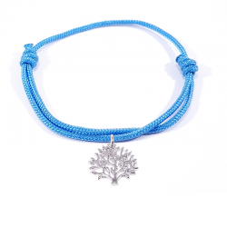 Bracelet cordon tressé bleu polaire et pendentif arbre de vie en argent massif 925