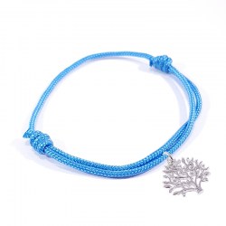 Bracelet cordon tressé bleu polaire et pendentif arbre de vie