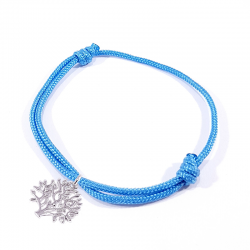 Bracelet cordon tressé bleu polaire et arbre de vie en argent massif 925