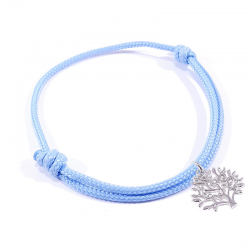 Bracelet cordon tressé bleu bébé et pendentif arbre de vie en argent massif 925