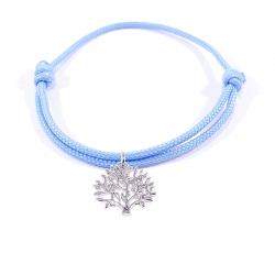 Bracelet cordon tressé bleu bébé et pendentif arbre de vie