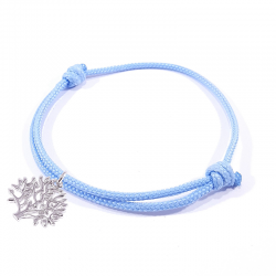 Bracelet cordon tressé bleu bébé et  arbre de vie en argent massif 925