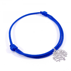 Bracelet cordon tressé bleu royal et pendentif arbre de vie en argent massif 925