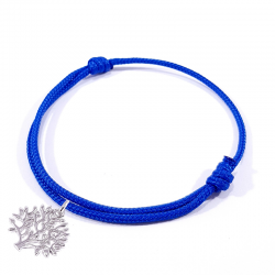 Bracelet cordon tressé bleu royal et arbre de vie en argent massif 925