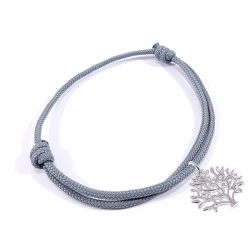 Bracelet cordon tressé gris et pendentif arbre de vie en argent massif 925