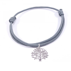Bracelet cordon tressé gris et pendentif arbre de vie