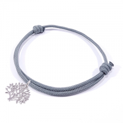Bracelet cordon tressé gris et arbre de vie en argent massif 925