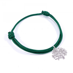 Bracelet cordon tressé vert herbe et pendentif arbre de vie en argent massif 925