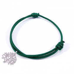 Bracelet cordon tressé vert herbe et arbre de vie en argent massif 925