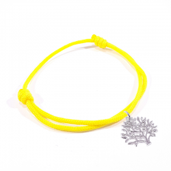 Bracelet cordon tressé jaune et pendentif arbre de vie en argent massif 925