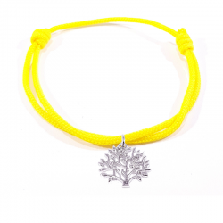 Bracelet cordon tressé jaune et arbre de vie en argent massif 925