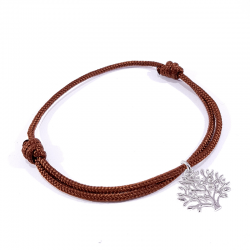 Bracelet cordon tressé marron chocolat et pendentif arbre de vie en argent massif 925