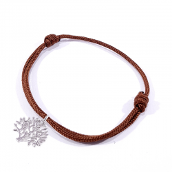 Bracelet cordon tressé marron chocolat et arbre de vie en argent massif 925