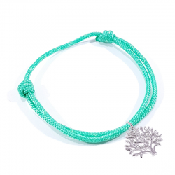 Bracelet cordon tressé vert menthe et pendentif arbre de vie en argent massif 925