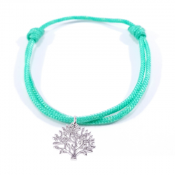 Bracelet cordon tressé vert menthe et pendentif arbre de vie e