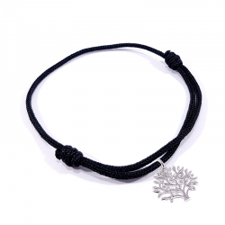 Bracelet cordon tressé noir et pendentif arbre de vie en argent massif 925