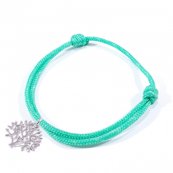 Bracelet cordon tressé vert menthe et arbre de vie en argent massif 925