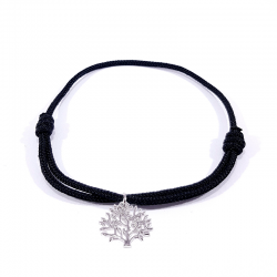 Bracelet cordon tressé noir et pendentif arbre de vie