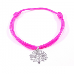 Bracelet cordon tressé rose fluo et pendentif arbre de vie