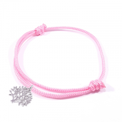 Bracelet cordon tressé rose bonbon et pendentif arbre de vie en argent massif 925