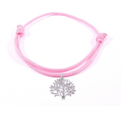 Bracelet cordon tressé rose bonbon et pendentif arbre de vie